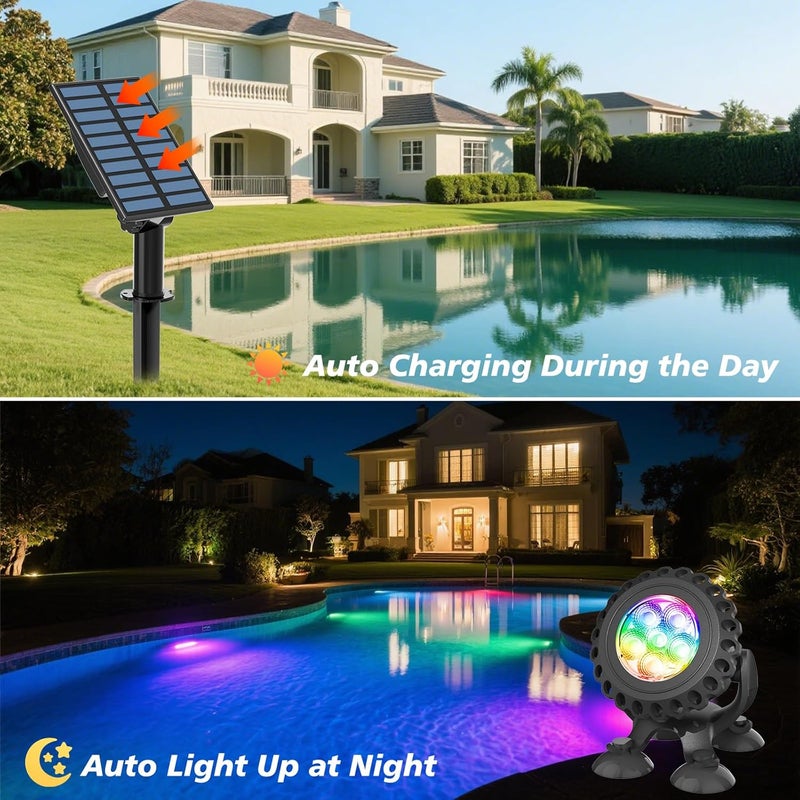 T-SUN Solar Pond Lights, 3-in-1 RGB Solar Underwater Pond Lights, IP68 Waterproof Sustainable Submersible Light for for Pond, Garden, Patio, Fountain, Pool, Waterfall Decoration - Image 2